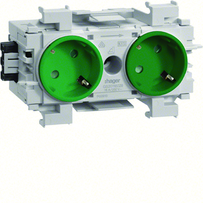 TEHALIT.WA SCHUKO socket 2-way 45° WAGO edge mounting green