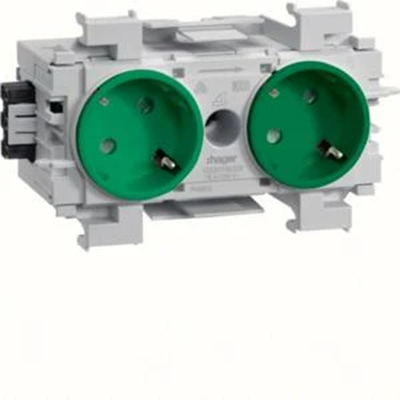 TEHALIT.WA SCHUKO socket 2-way 45° WAGO edge mounting green