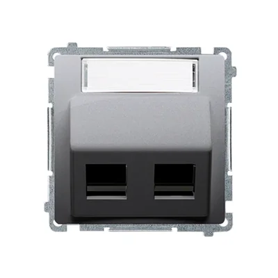 Telephone jack cover on Keystone, double diagonal with inscription field inox (metallic)