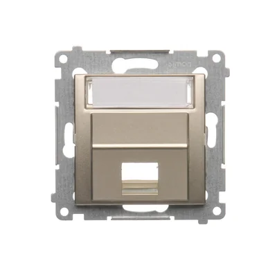 Telephone jack cover on Keystone single diagonal with description field (module) gold (metallic)
