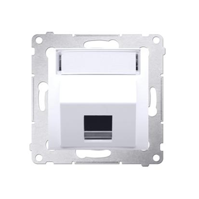 Telephone jack cover on Keystone single diagonal with description field (module) white