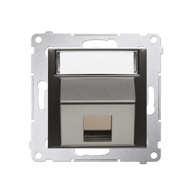 Telephone jack cover on Keystone single diagonal with inscription field (module) anthracite (metallic)