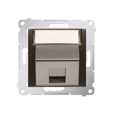 Telephone jack cover on Keystone single diagonal with inscription field (module) brown matt (metallic)
