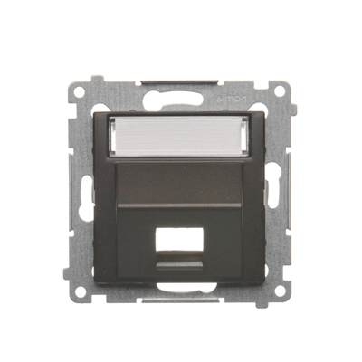 Telephone jack cover on Keystone single diagonal with inscription field (module) brown matt (metallic)