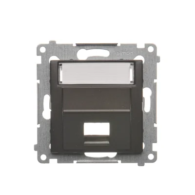Telephone jack cover on Keystone single diagonal with inscription field (module) brown matt (metallic)