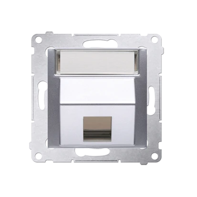 Telephone jack cover on Keystone single diagonal with inscription field (module) silver (metallic)