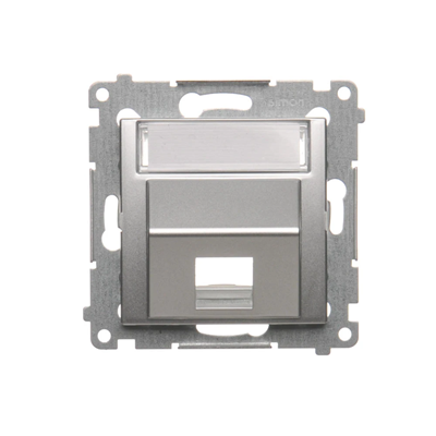 Telephone jack cover on Keystone single diagonal with inscription field (module) silver (metallic)