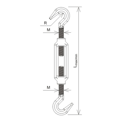 Tendeur crochet-crochet M16, zingué