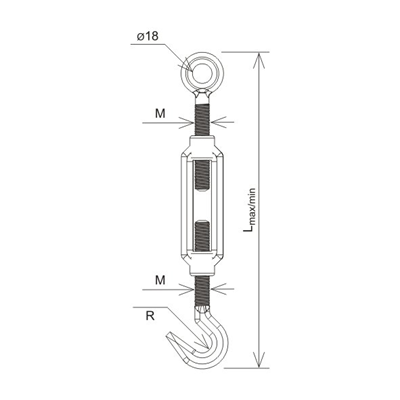 Tensor de gancho y ojal M10, galvanizado