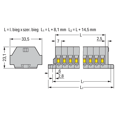 Terminal block 2-wire 4mm² 8-way gray screw fixing 100 pcs.