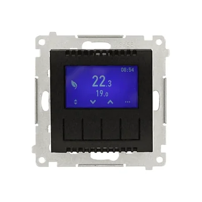 Termostato programable Simon 54 WMDR-17xxx1-049 con pantalla y sensor de temperatura interno/externo, sin sonda (módulo) 16(2) A, 230V~; negro