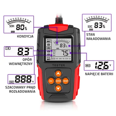 Tester digitale per batterie Qoltec con display LCD | 12V | 24V | 3Ah-200Ah