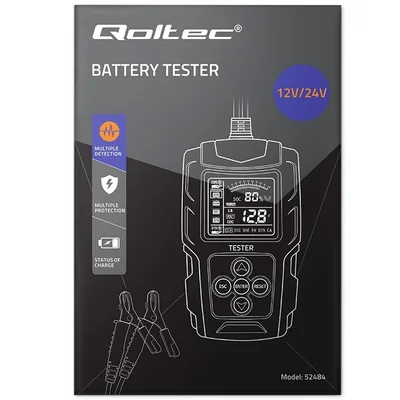 Testeur de batterie numérique Qoltec avec écran LCD | 12 V | 24 V | 3 Ah - 200 Ah