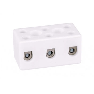 Threaded connector, porcelain (with holes for screwing), 6 mm2, 3 tracks, 15 pcs.