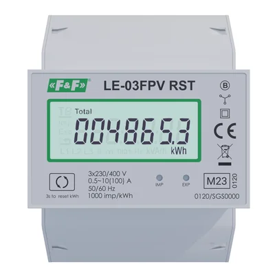 Three-phase energy consumption meter 100A, MID, bidirectional with RESET function