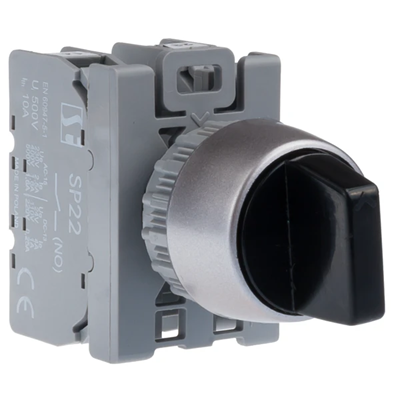 Three-position rotary switch black with a key 2 NO contacts nickel-plated ring