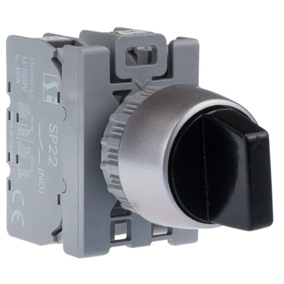Three-position rotary switch black with a key 2 NO contacts nickel-plated ring