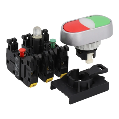 Three-position twist switch white 2 NO contacts illuminated 24V AC/DC nickel-plated ring