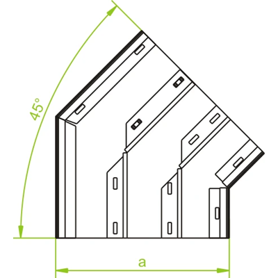 Three-way galvanized 45 degree elbow, width 350mm, height 48mm