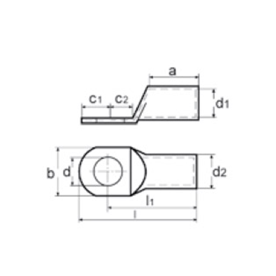 Tinned copper tubular ring terminal 70mm² for M10 screw