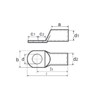 Tinned copper tubular ring terminal 70mm² for M12 screw