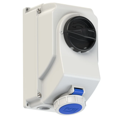 Toma con interruptor 0-1-cerradura mecanica grande 16A 230V 2P+Z IP44