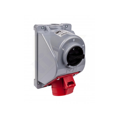 Toma con interruptor "COMBO-POL" IP44 16A 400V 3P+Z+N apagado. PODAR