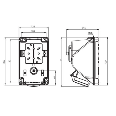 Toma con interruptor "COMBO-POL" IP44 16A 400V 3P+Z+N apagado. PODAR