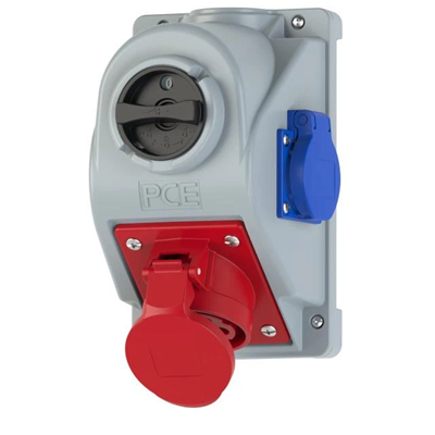 Toma con interruptor "COMBO-POL" IP44 16A 400V 3P+Z+N Toma 230V, con interruptor L-O-P