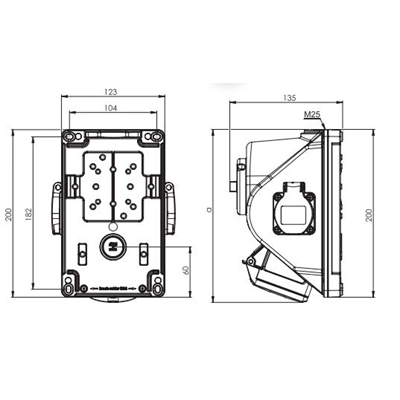 Toma con interruptor "COMBO-POL" IP44 16A 400V 3P+Z+N tomas 2x230V, apagadas PODAR