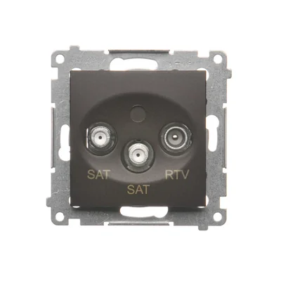 Toma de antena satélite doble SAT-SAT-RTV (módulo), marrón mate, metalizada