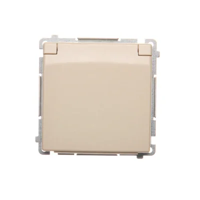Toma de corriente con conexión a tierra (módulo), con interruptores de paso de corriente, resistente a salpicaduras IP44, 16 A, 250 V, terminales de tornillo, beige