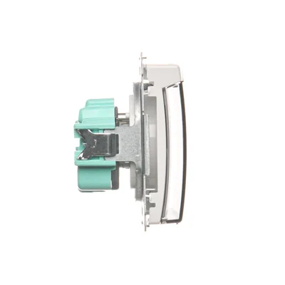 Toma de corriente con puesta a tierra, resistente a salpicaduras IP44 (módulo), 16 A 250 V, terminales de tornillo. Solapa blanca transparente
