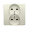 Toma de corriente doble con toma de tierra, completa, 230V, beige