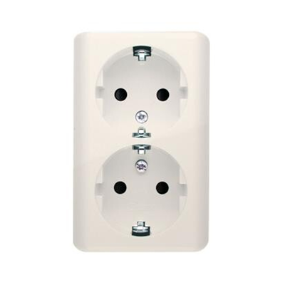 Toma de corriente doble con toma de tierra, tipo Schuko, con obturadores de circuito de corriente, 16A 230V, conectores rápidos color crema