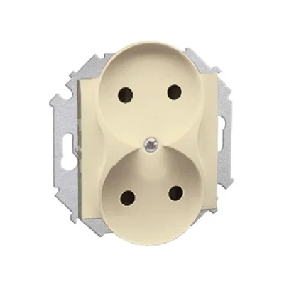 Toma de corriente doble sin toma de tierra (módulo) con interruptores de paso de corriente, 16 A, 230 V, terminales de tornillo, beige