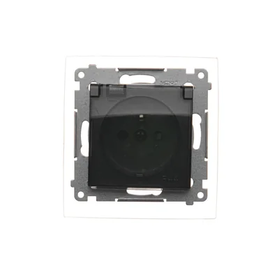 Toma de corriente para la versión IP44 con persianas y junta de marco (módulo) 16A 250V tapa transparente antracita (metálica)