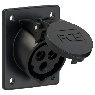 Toma de panel acodada 16A 2P+Z 230V 50/60Hz 6h IP44/54 (brida 70X85, distancia entre tornillos 50X65), serie MIDNIGHT