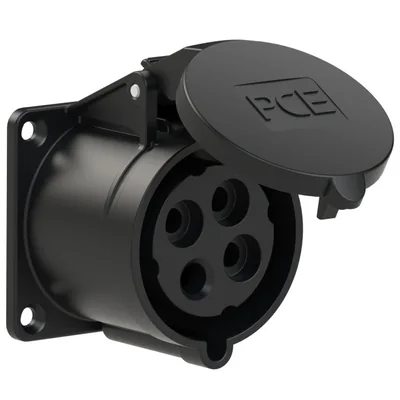 Toma de panel recta 32A 3P+Z 400V 50/60Hz 7h IP44, brida 70X70, distancia entre tornillos 56X56