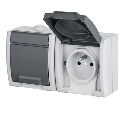 Toma doble con toma de tierra - gris, IP55 AQUANT