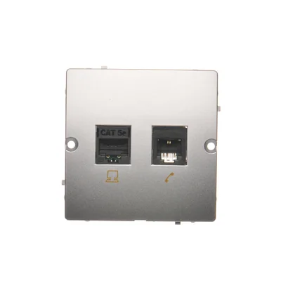 Toma ordenador SIMON BASIC RJ45 categoría 5e + toma (módulo) teléfono RJ11 plata metalizado mate