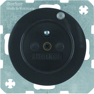 Toma R.1 con puesta a tierra e indicador LED negro brillante