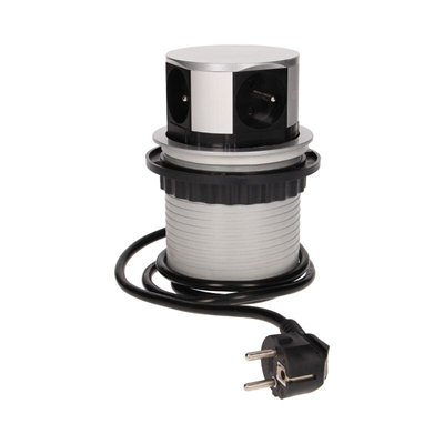 Toma redonda extraible de encimera 4x250V AC con cable plateado de 1,5m