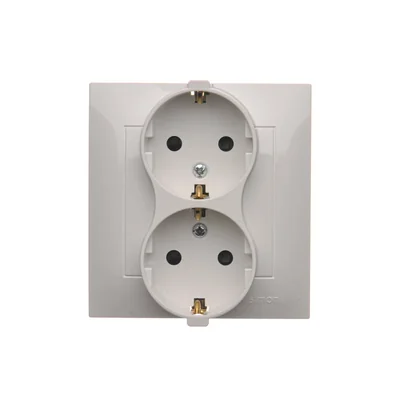 Toma Schuko con doble persiana, 16A, 250V, terminales de tornillo, blanco