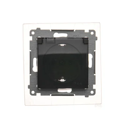 Toma schuko SIMON 54 para versión IP44 con persianas estancas, tapa transparente, marrón mate