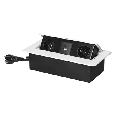 Tomas de corriente empotradas en la encimera con borde plano fresado, cargador USB y cable de 1,5 m, 2x2P+Z, 2xUSB (tipo A+C; 3,6 A), blanco