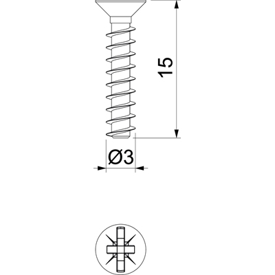 Tornillo para montaje de equipos en cajas de empotrar y para paneles de pared, longitud 15 mm ZA 15-GS-S
