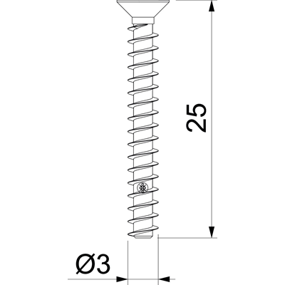 Tornillo para montaje de equipos en cajas de empotrar y para paneles de pared, longitud 25 mm ZA 25-GS-S