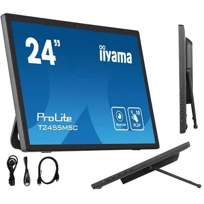 Touchscreen-Monitor 24" iiyama ProLite T2455MSC-B1 FHD IPS /HDMI DP/ Kamera + Mikrofon, Nano-Beschichtung, Lautsprecher