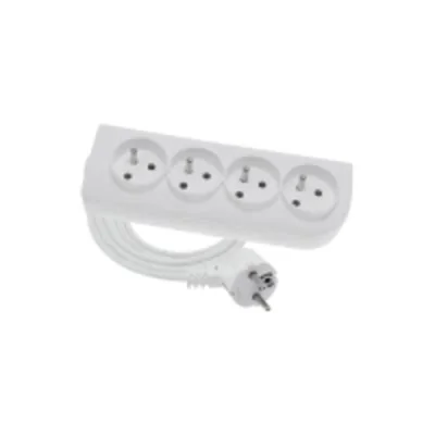 Tragbare 4-fach-Verlängerungsleitung, 4x2P+Z weiß 250V~/16A 3x1,5mm² PVC - 10m mit geformtem, abgewinkeltem UNISCHUKO-Stecker und Befestigungslöchern, Classic PSN-4010-1.5